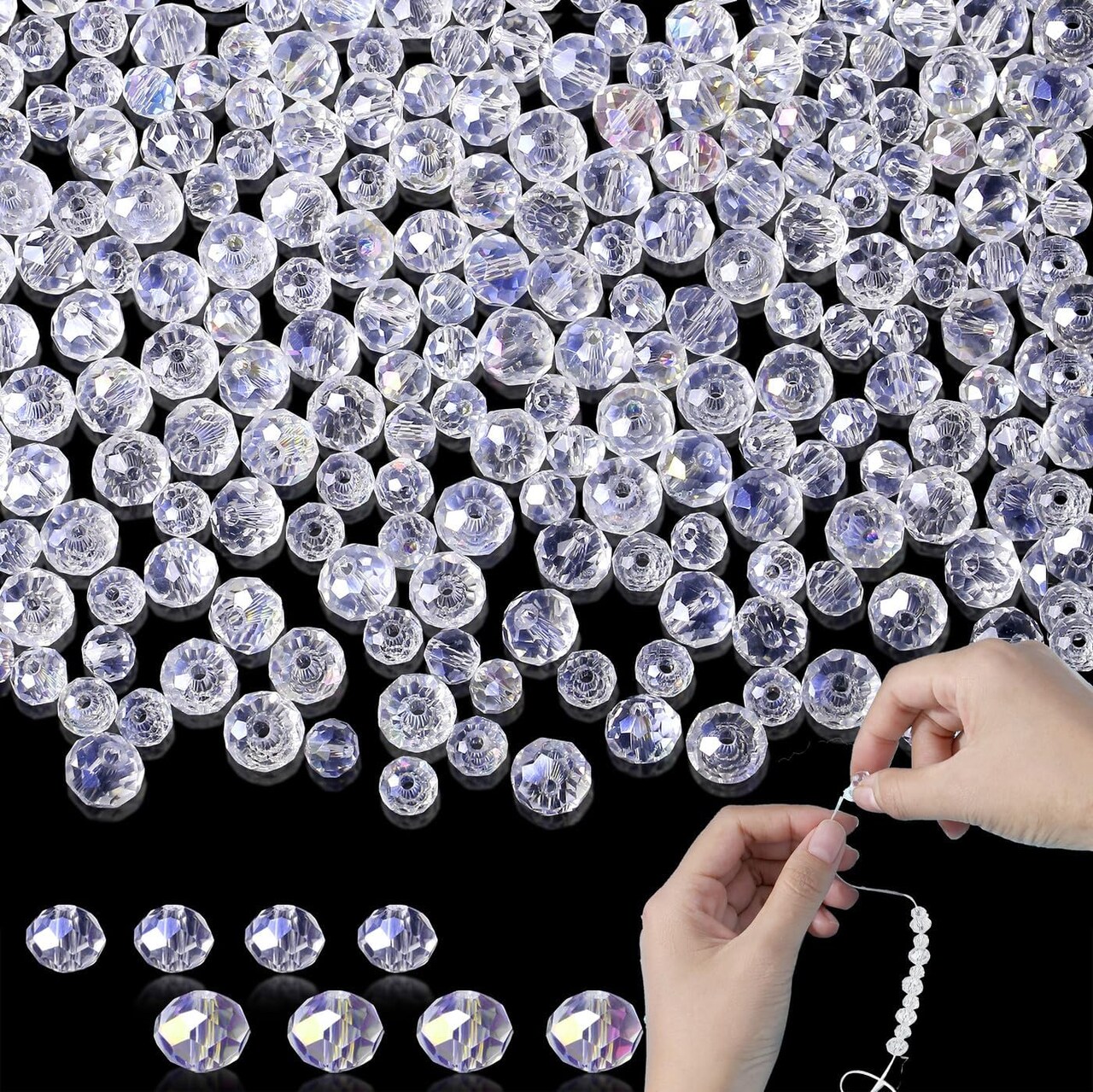 500pcs Crystal Glass Beads – Clear & Colorful Loose Beads (Bracelets 6/8mm, AB Color)